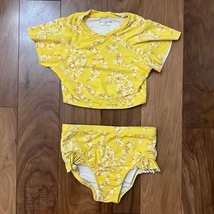 Garnet Hill girls crop swim set, yellow floral 6/7